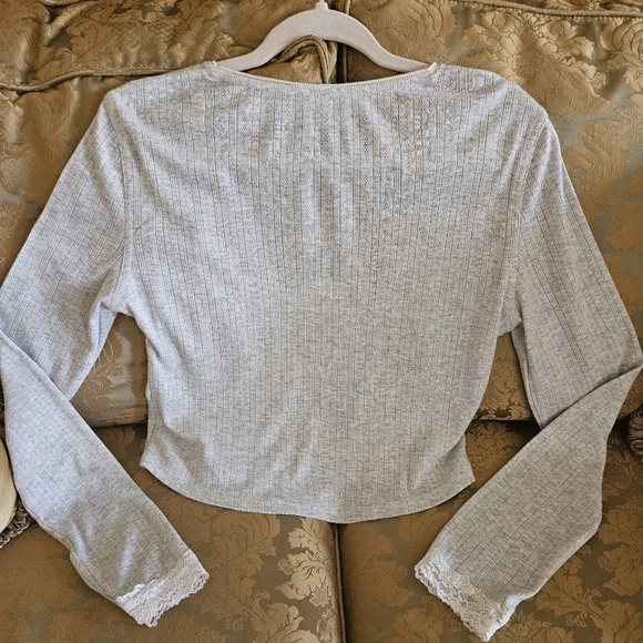 NWOT Free People Intimately long sleeve top with lace details in gray - Picture 2 of 15